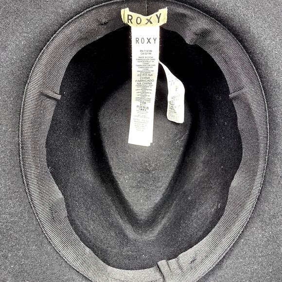 ROXY WOMEN'S BLACK WOOL FEDORA HAT – WIDE BRIM, LEATHER BUCKLE BAND, ONE SIZE - Picture 7 of 8